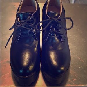 Black lace up platform booties